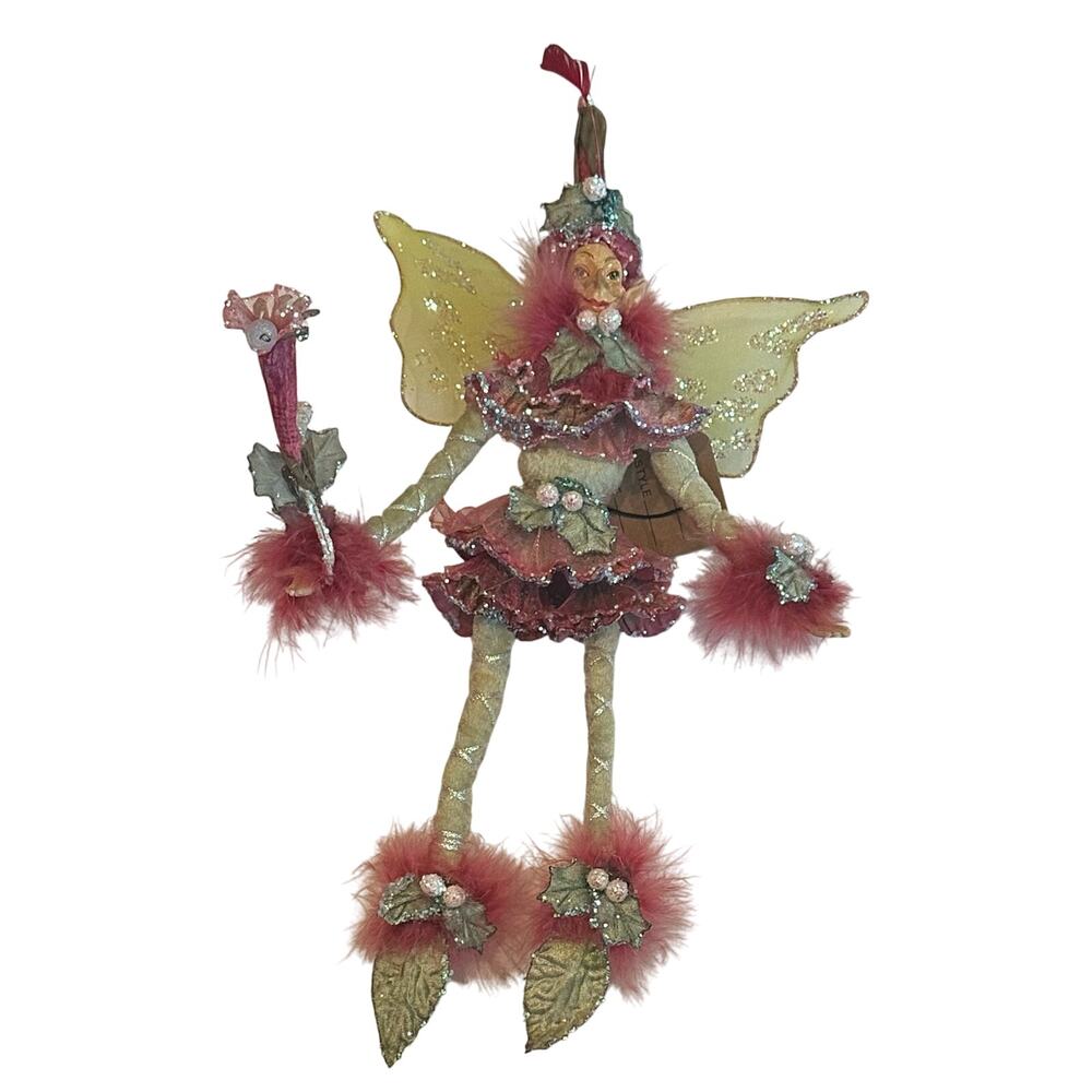 Pixie Fairy Elf Ornament Woodlands Collection, Christmas Ornament, Green, Red